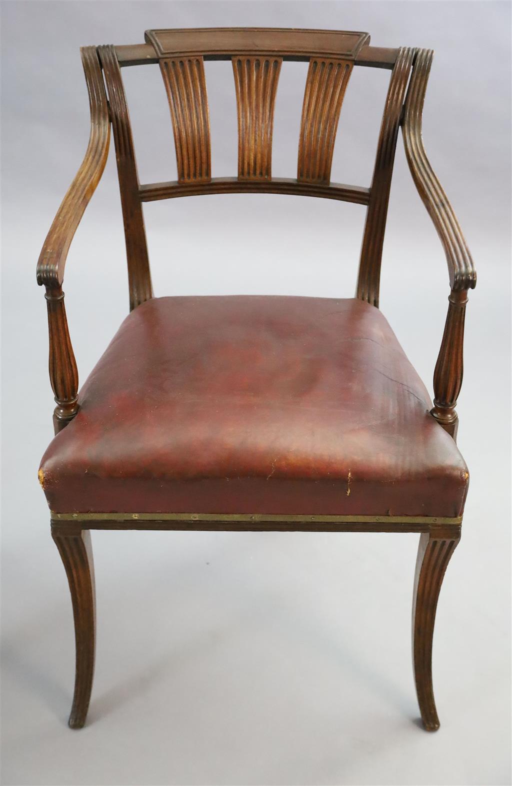 A set of eight Scottish Regency mahogany dining chairs including two carvers, carvers W.1ft 9in. H.2ft 9in.